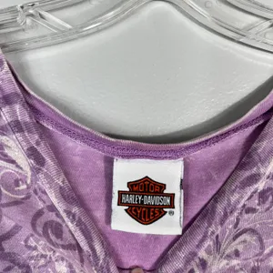 Harley Davidson Y2K Purple Leopard Print Fitted Script Logo Biker T-Shirt Large thumbnail 3