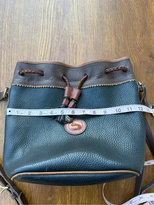 Vintage Dooney & Bourke All Weather Leather Black Brown Drawstring Bucket Bag thumbnail 10