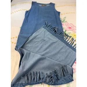 Dont Mess With Texas‎ Denim Fringe Maxi Dress and Jacket Set Blue Medium Vintage thumbnail 9