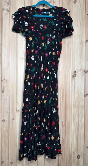 Polo Ralph Lauren Nime Floral Mulberry Silk Crepe Midi Dress Flutter Sleeve Sz 6 thumbnail 1