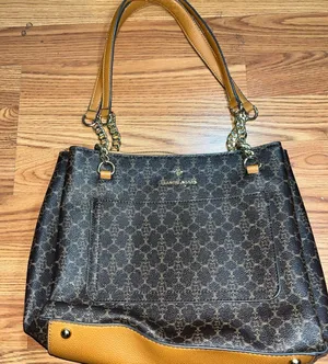 Nanette Lapore Brown Monogram Shoulder Bag with Tan Accents and Chain Handles thumbnail 1