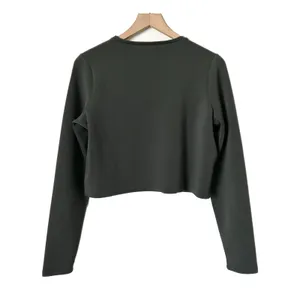 Spanx AirEssentials Long Sleeve Cropped Crew Green Gray Modal Blend Top Medium thumbnail 2
