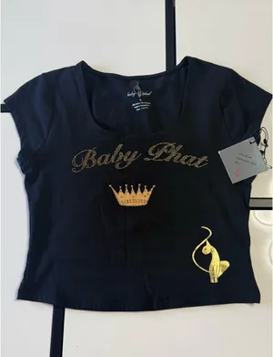 Baby Phat Black & Gold Graphic Tee - Y2K Vintage Style - Size L (NWT) thumbnail 1