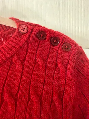 Talbots Red Cable-Knit Crewneck Sweater with Shoulder Buttons thumbnail 3