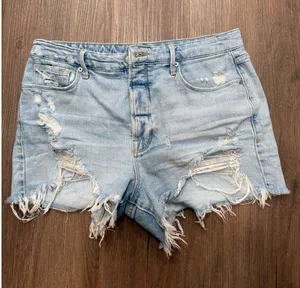 Good‎ American Distressed Denim Shorts Light Wash Button Fly Size 10 thumbnail 1