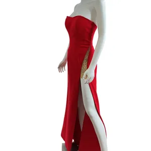 Sherri‎ Hill Red Strapless High Slit Rhinestone Mesh Formal Gown Dress Size 6 thumbnail 6