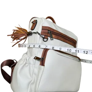 Convertible Backpack Shoulder Bag‎ Satchel Purse White Brown Vegan Leather thumbnail 6