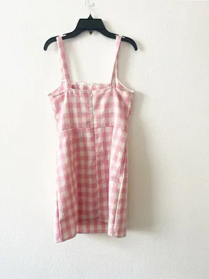 Cider Square Neck Pink Check Split Mini Dress Small‎ thumbnail 5