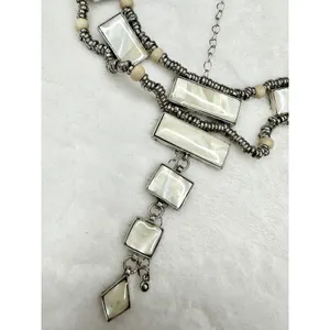 NEW Free People Lately Necklace Mother of Pearl Bohemian Goddess Layered Silver thumbnail 2