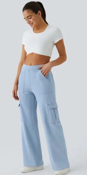 New! Halara Flex Ligh Blue Wide-Leg Cargo Pants thumbnail 1