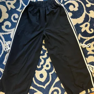 Black Nylon Track Pants with White Side Ties Down Leg New Size XS thumbnail 7