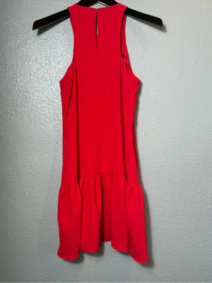 Amanda‎ Uprichard High Neck Drop Waist Ruffle cocktail, wedding Dress Coral XS thumbnail 3