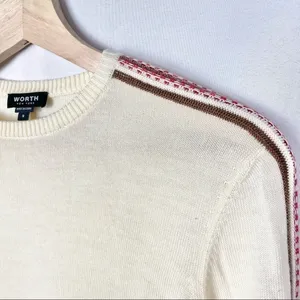 Worth Ivory Crew Neck Pullover Stripe Shoulder & Sleeve Wool Sweater S‎ thumbnail 4