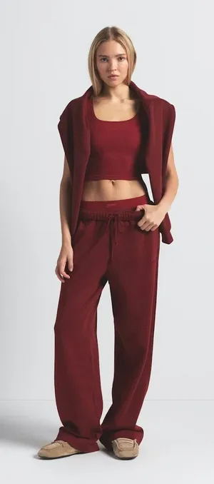 Skims Cotton Fleece Classic Straight Leg Pant Merlot medium new with tags thumbnail 1
