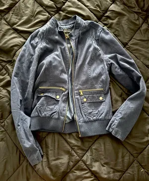 {WET SEAL} Navy Blue Bomber Jacket with Gold Hardware - Large thumbnail 1