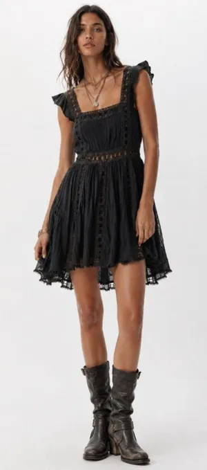 Buddy Love Black Lace Babydoll Mini Dress Small Flutter Sleeve Boho Coquette thumbnail 1