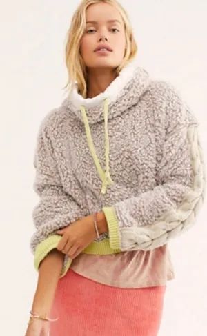 Free People Wild Heart Sherpa Pullover Sweater NWOT Gray summer crop $128 thumbnail 1