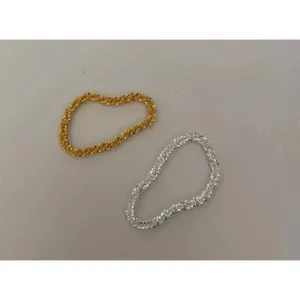 Sparkling‎ Yellow Gold Plated 925 Margarita Chain Flexible Ring, Sz 6.5 thumbnail 16