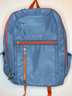 Vera Bradley Lighten Up Grand Backpack Mineral Blue Orange Laptop Travel thumbnail 1