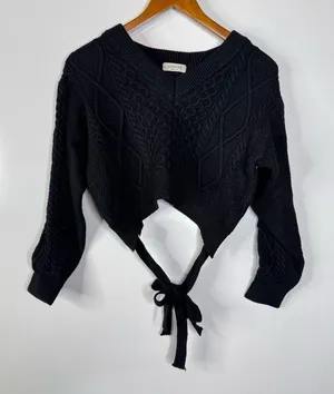 3.3 Field Trip Black Cable Knit Tie‎ Back Cropped Sweater Size undefined thumbnail 1