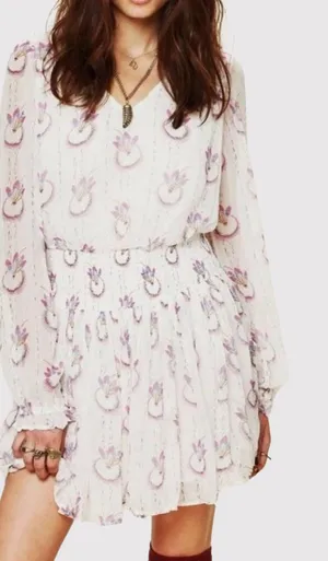 Free People Mini Dress Beige Wild Horses Dreamcatcher V Neck Smocked Medium thumbnail 1