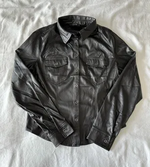 Love Tree Black Faux Leather Button-Up Shirt thumbnail 1