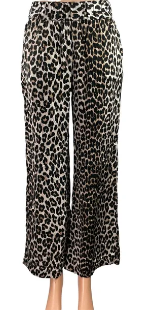 H&M Women's Black Leopard Animal Print High Rise Wide Leg Trousers Pants Size S thumbnail 1