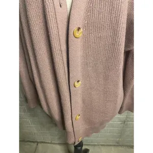 Illusory‎ Mauve V-Neck Button Front Ribbed Knit Cardigan Sweater Size Large thumbnail 2