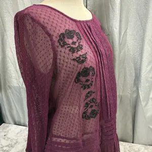 Free People maroon and Black enroidered sheer Jocelyn tunic top thumbnail 3