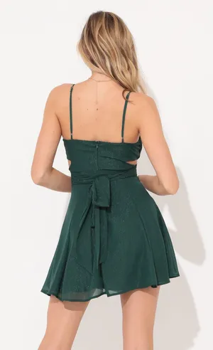 Lucy in the Sky Jillian Chiffon Wrap Dress in Hunter Green thumbnail 2