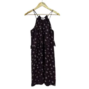 Madewell Dream Drift Overlay Palm Tree Halter Dress 100% Silk Plum Purple Size 0 thumbnail 2