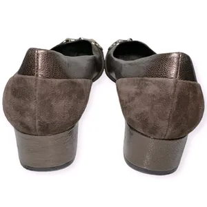 Jildor Women's Size 9 Brown Bronze Leather Suede Gold Horsebit Block Heels thumbnail 6