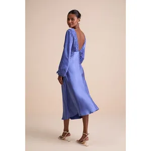 Lulus NWT Illustrious Elegance Periwinkle Satin‎ Long Sleeve Midi Dress Size XL thumbnail 2