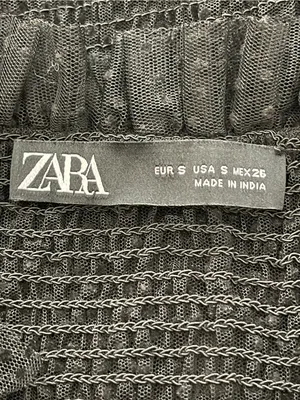 ZARA Black Dotted Sheer Smocked Puff Sleeve Layering Babydoll Blouse thumbnail 4