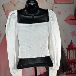 Gianni Bini White Smocked Square Neck Peasant Top thumbnail 3