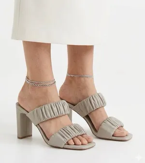 H&M Ruched Cream Block Heel Mules Women’s US 7.5 EU 38 Square Toe Slip On thumbnail 1