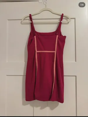 Fuchsia Pink Bodycon Mini Dress with Light Pink Piping thumbnail 3
