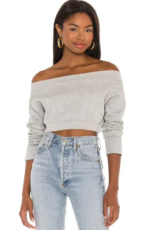 Majorelle Martine Sweater Sweatshirt Cropped Off Shoulder Balletcore Gray Small thumbnail 1
