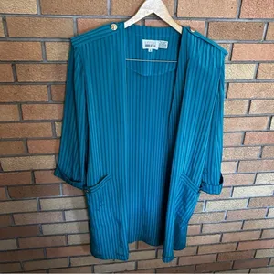 Vintage 70s/80s Leslie Fay Teal 2 Piece Midi Dress & Cover Striped Size 12 thumbnail 6