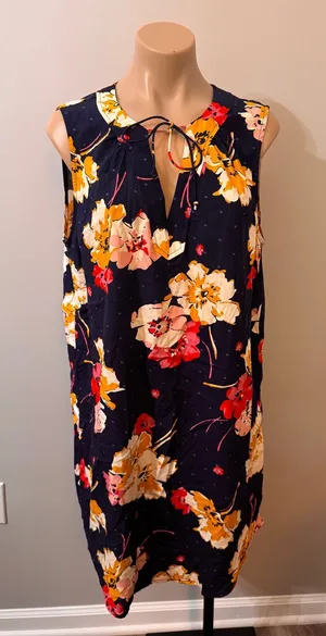 Old Navy Floral Dress Large Navy Yellow Pink V Neck Sheath thumbnail 1