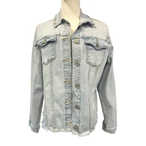 KanCan Crop Frayed Denim Jacket Boho Chic Light Wash Large Distressed Y2K Vibe thumbnail 2