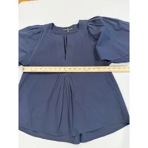 Pomander Place Finley Flutter Sleeve Top Womens XS Navy 100% Cotton Work Minimal thumbnail 4