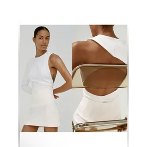 Zara Asymmetric one Sleeve Backless White Structure Bodysuit Large Minimalist thumbnail 2