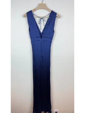 Abercrombie & Fitch Giselle Pleated Satin Jumpsuit Navy Blue XXSP Wide Leg thumbnail 8