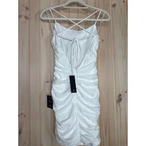 Lulus Confident Allure White Ruched Lace-Up Bodycon Dress Short Holiday Small thumbnail 6