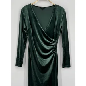 Banana Republic Velvet Knee-Length Faux Wrap Dress Small Green Party Cocktail thumbnail 5