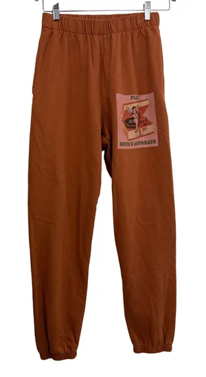 Boys Lie Sweatpants Womens Small Orange Play Devils Advocate Graphic Joggers thumbnail 1