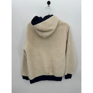 Old‎ Navy Womens Sherpa Pullover Hoodie Cream Navy Blue Medium Teddy Sweatshirt thumbnail 2