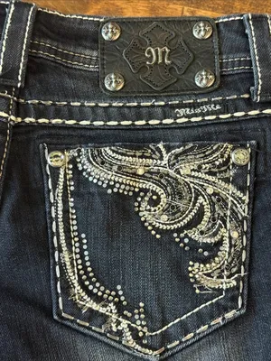 MISS ME Black Embellished Denim Cutoff Style Shorts Size 25 thumbnail 5