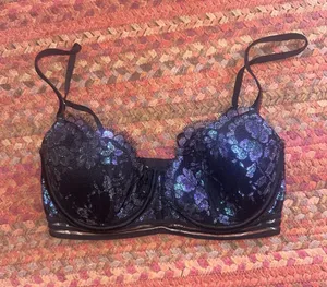 VICTORIAS SECRET Black Lace Balconette Bra Iridescent Floral Detail thumbnail 1